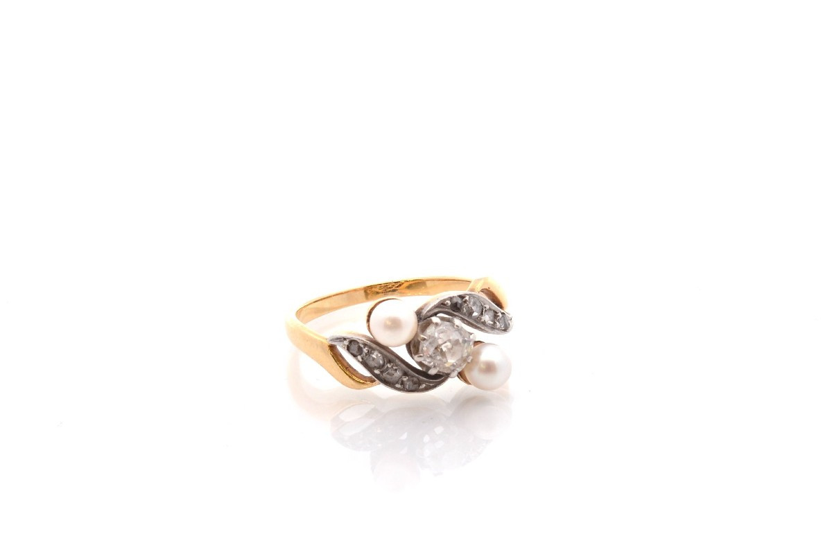 Bague ancienne perles de culture et diamants-photo-3