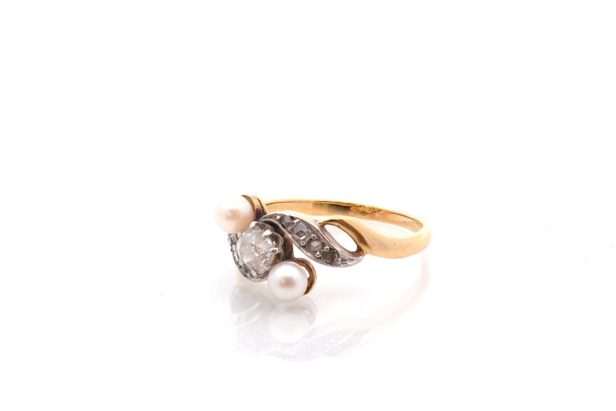 Bague ancienne perles de culture et diamants