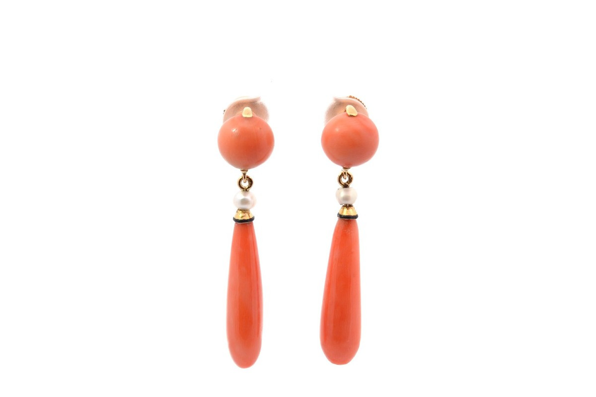 Boucles d’oreilles anciennes corail et perles fines-photo-2