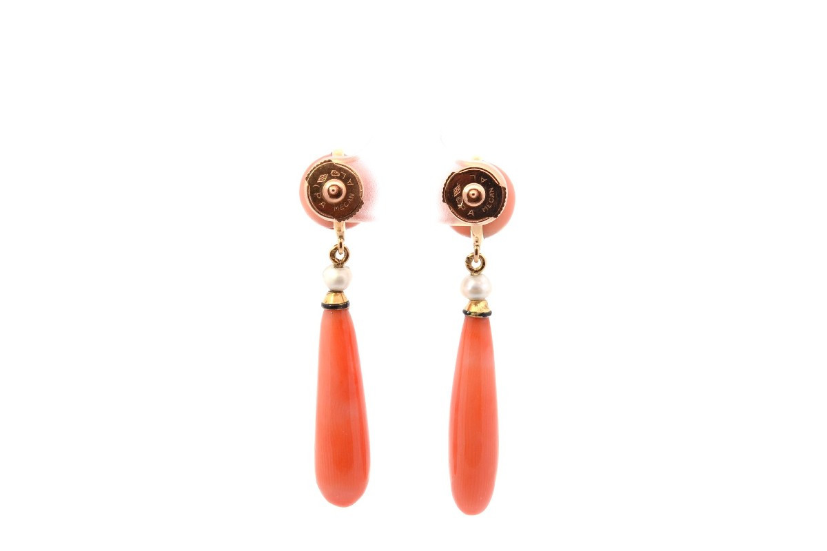 Boucles d’oreilles anciennes corail et perles fines-photo-4