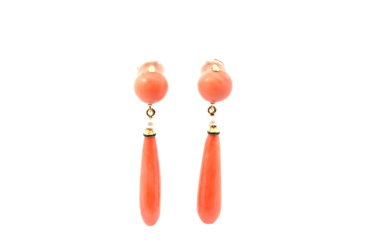 Boucles d’oreilles anciennes corail et perles fines