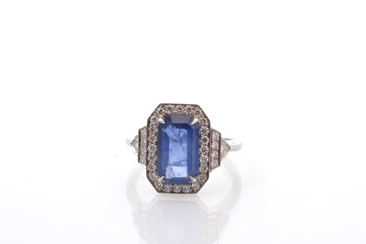 Vintage 3.20ct Sapphire And Diamond Ring-photo-2