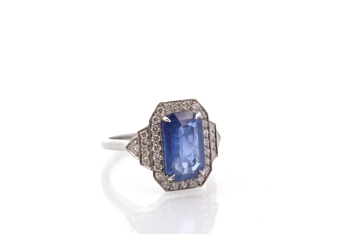 Vintage 3.20ct Sapphire And Diamond Ring-photo-3