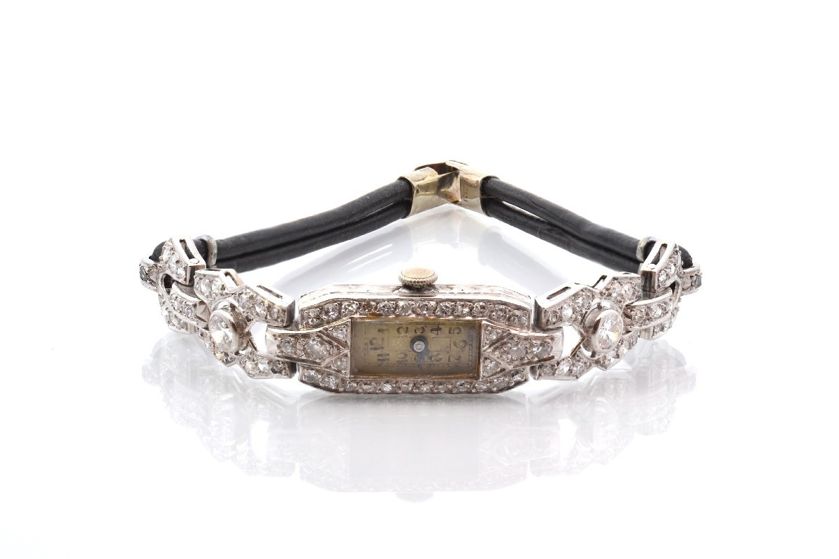 Art Deco Diamond Watch In 18k Gold-photo-2