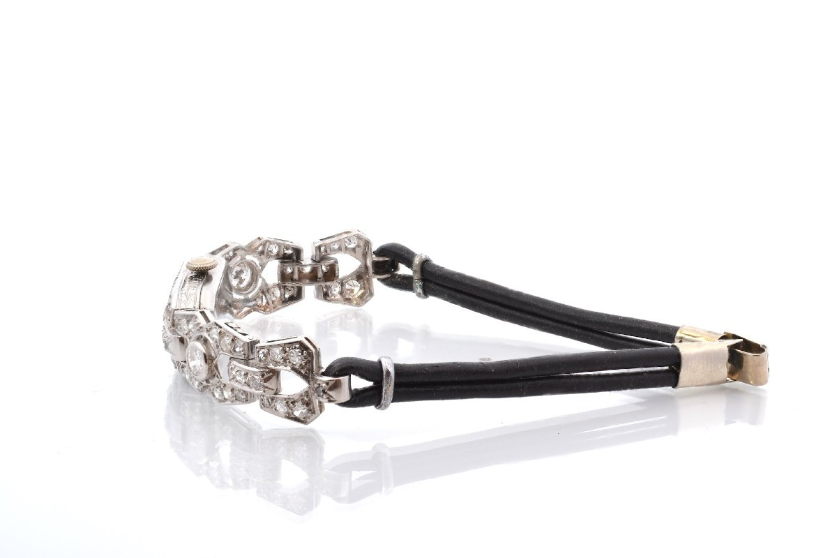 Art Deco Diamond Watch In 18k Gold-photo-3