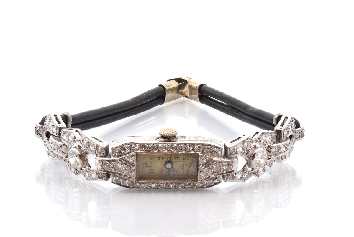 Art Deco Diamond Watch In 18k Gold