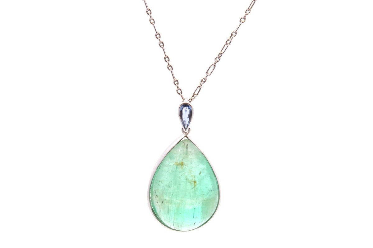 Pendentif émeraude cabochon et saphir-photo-2
