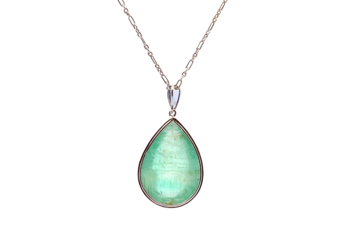 Pendentif émeraude cabochon et saphir-photo-4