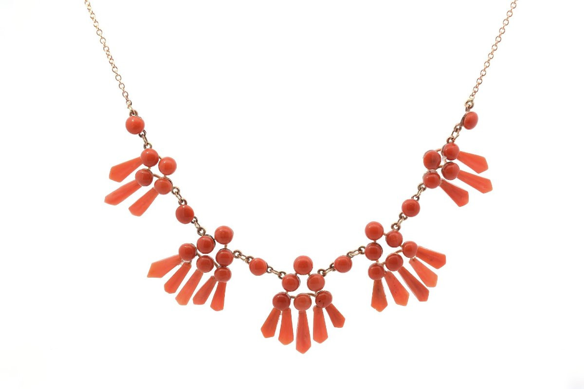 Collier vintage corail en or 18k-photo-2
