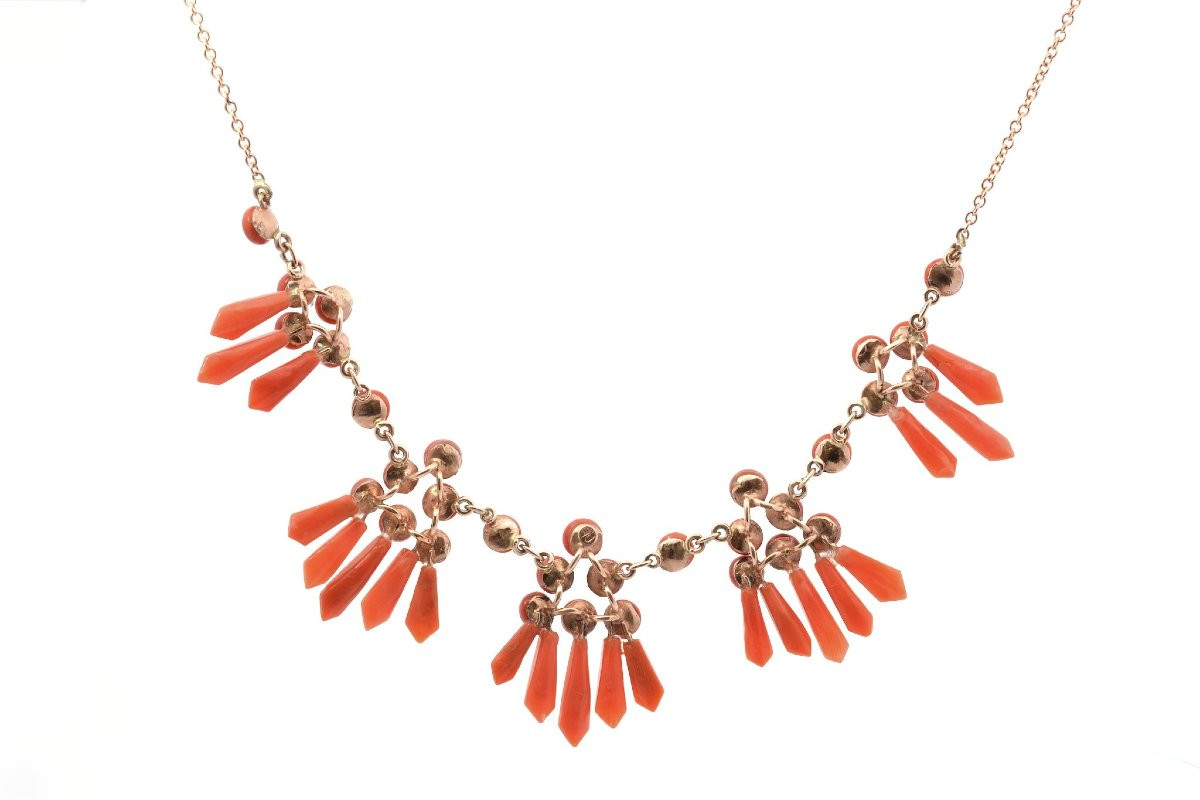 Collier vintage corail en or 18k-photo-3