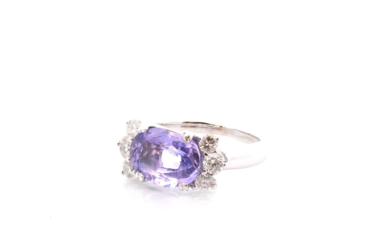 Purple Sapphire And Diamond Ring In Platinum