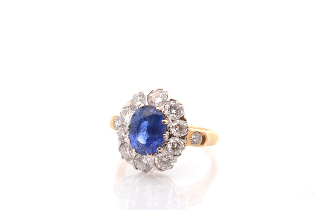 Vintage Sapphire And Diamond Ring In Gold And Platinum