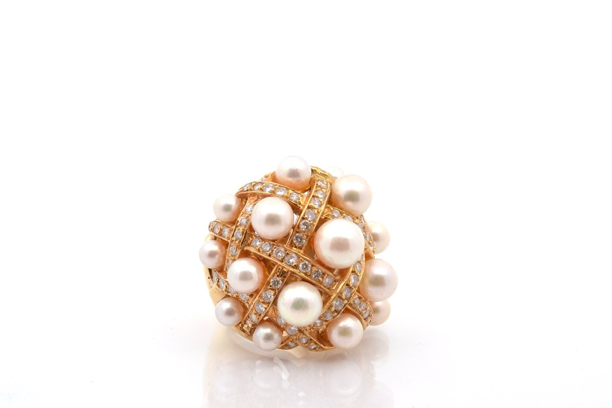 Pre-owned Cultured Pearl And Diamond Ring-photo-3