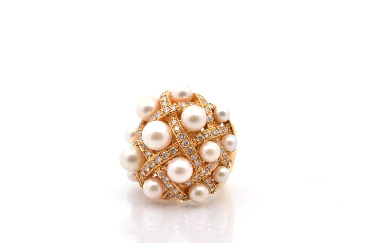 Pre-owned Cultured Pearl And Diamond Ring-photo-4