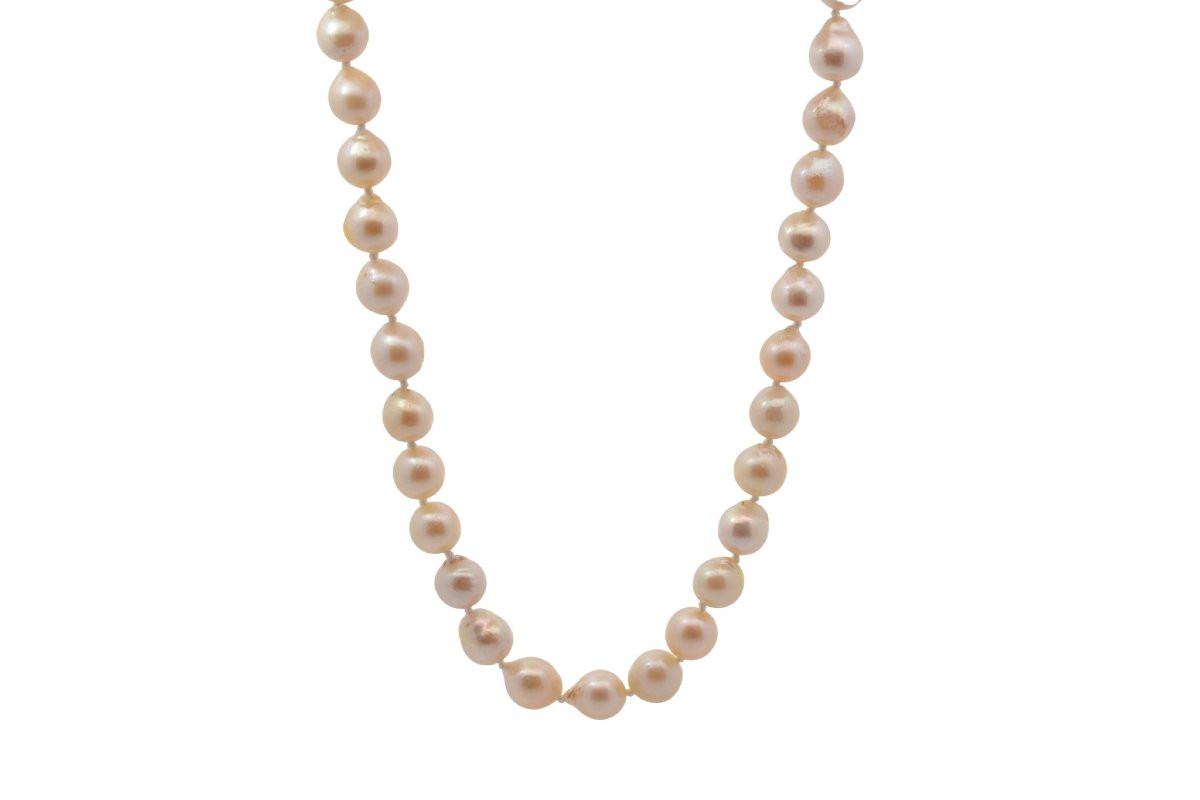 18k Gold Clasp Necklace And Cultured Pearls-photo-2