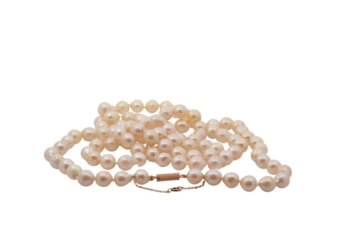 18k Gold Clasp Necklace And Cultured Pearls-photo-3