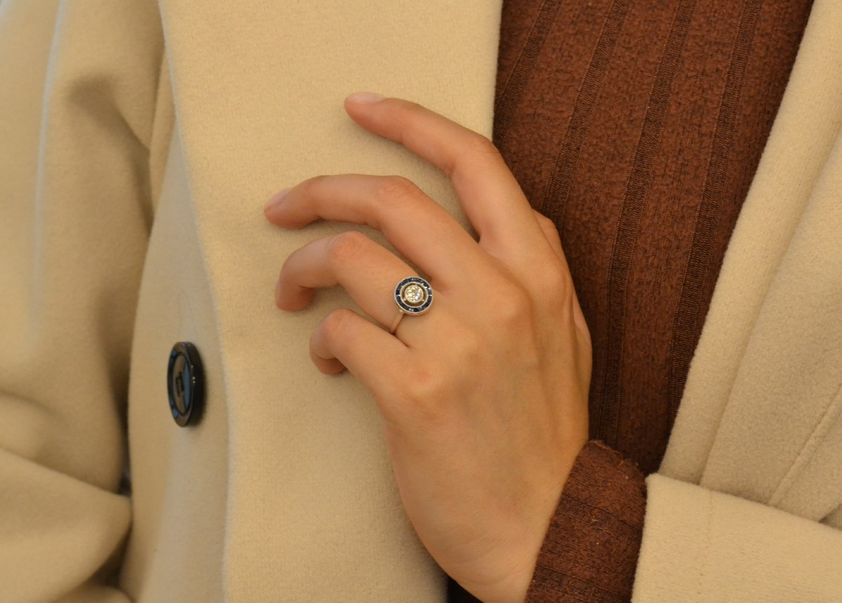 Art Deco Diamond And Sapphire Ring-photo-2