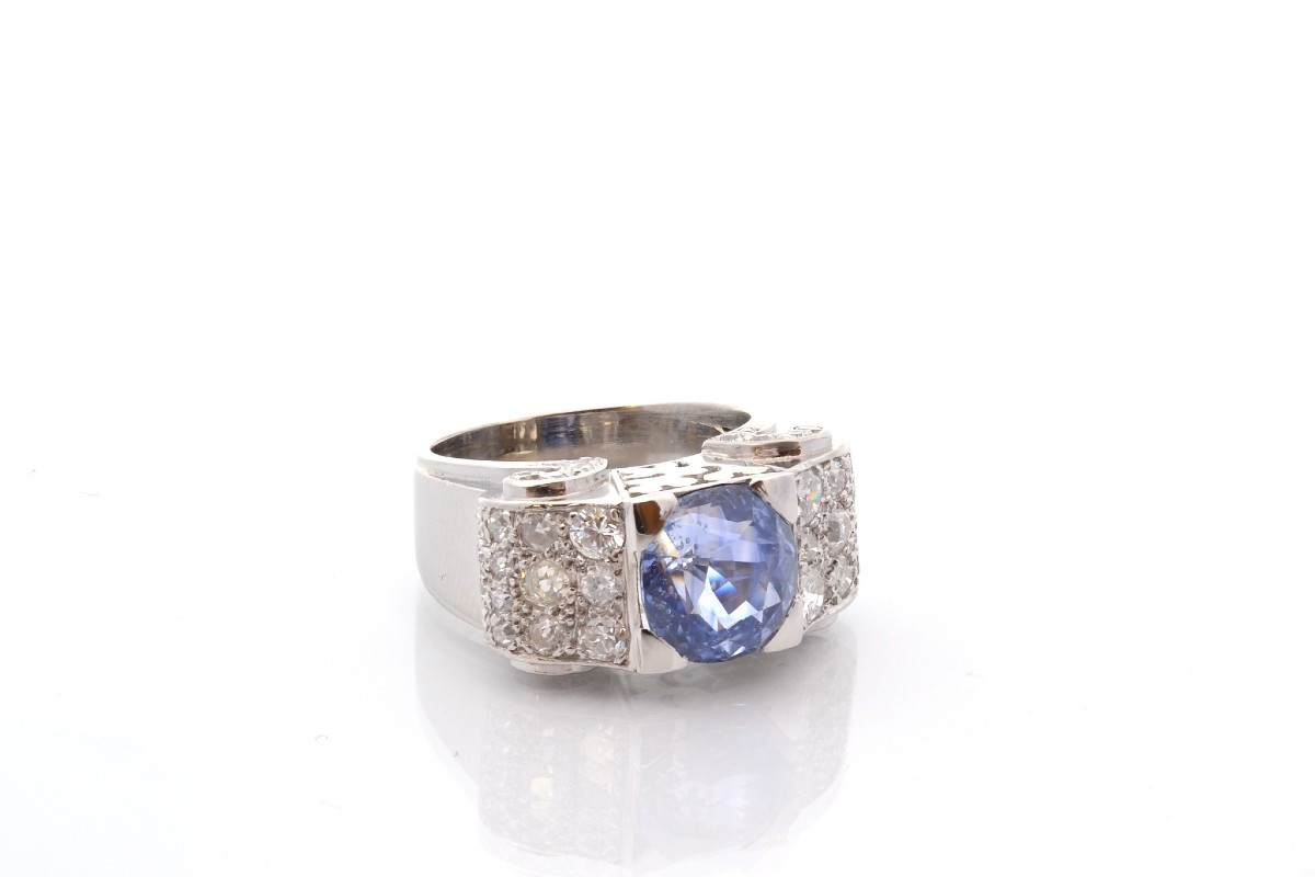 Vintage 5.45ct Sapphire And Diamond Ring-photo-3