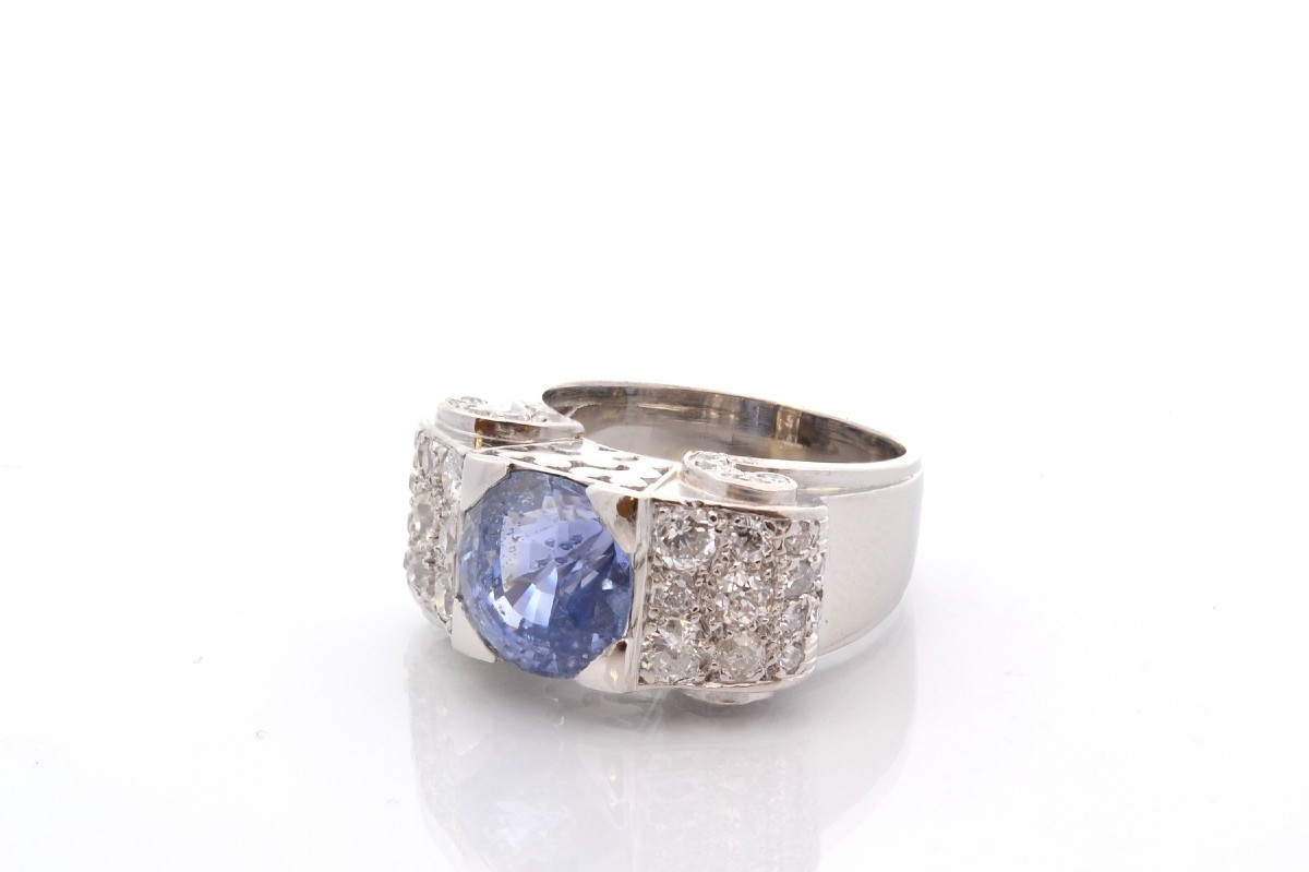 Vintage 5.45ct Sapphire And Diamond Ring