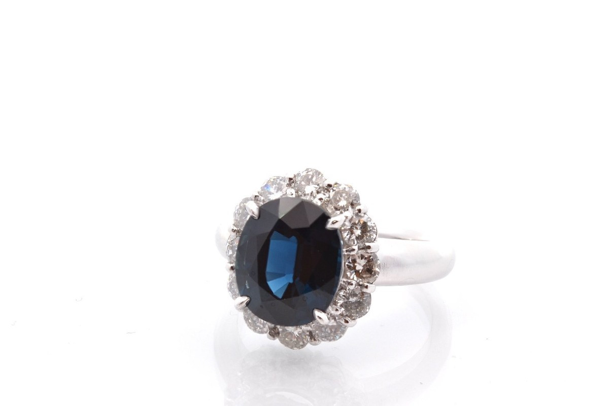 Vintage Sapphire And Diamond Ring In Platinum