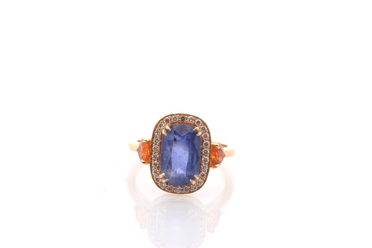 Bague saphir de 2,67cts, saphirs orange et diamants-photo-2