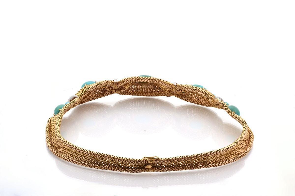 Vintage Turquoise And Diamond Necklace In Gold-photo-3