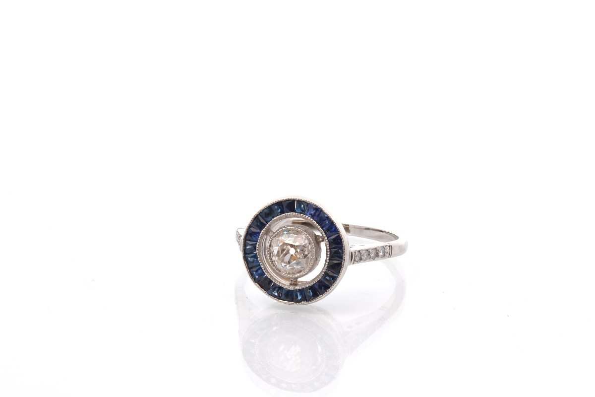 Bague art déco diamants et saphirs en platine-photo-4