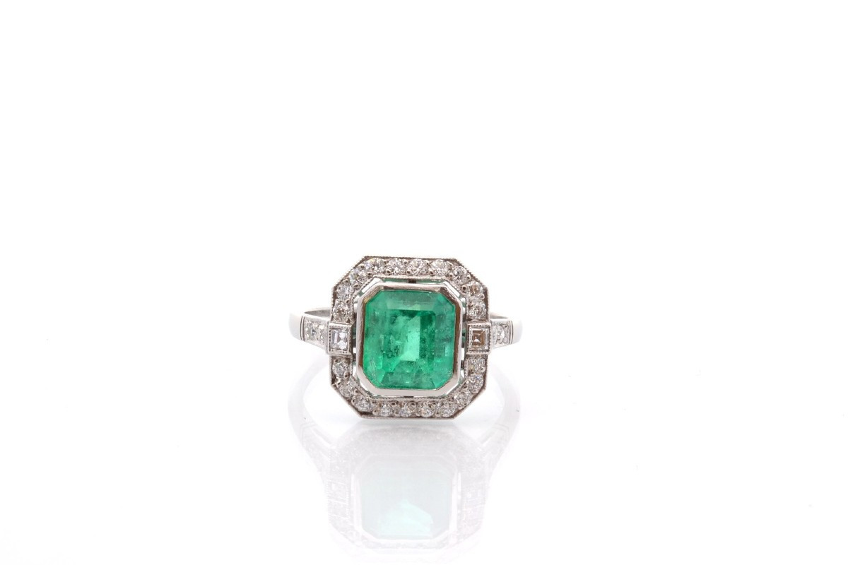 Art Deco Ring With A 1.93ct Emerald And Diamonds-photo-2