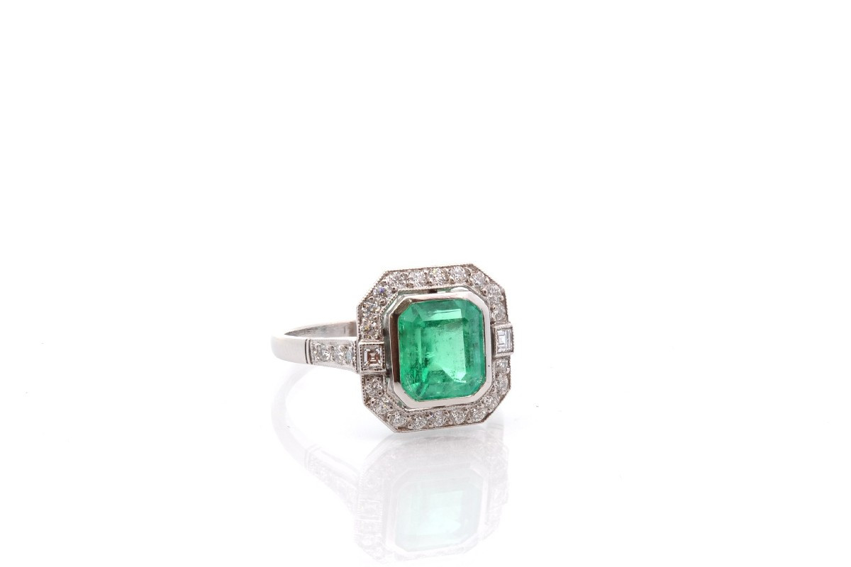 Art Deco Ring With A 1.93ct Emerald And Diamonds-photo-3