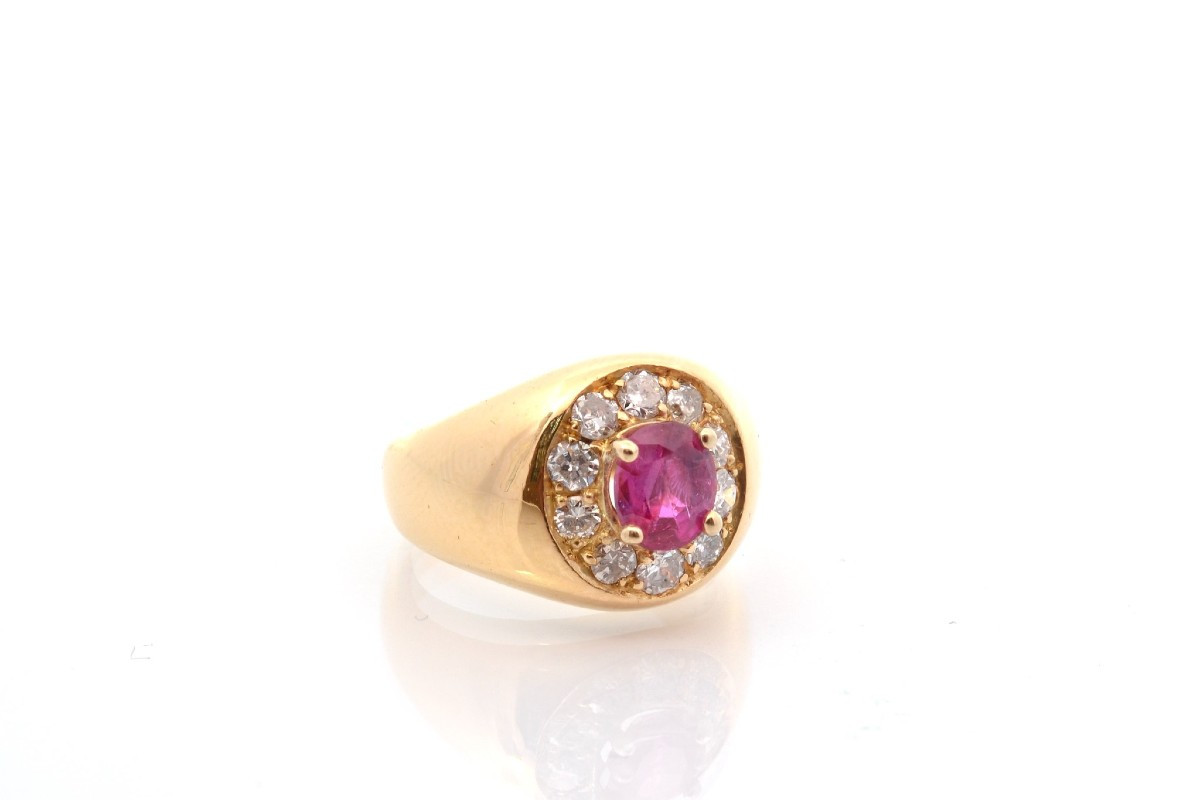 Vintage Ruby And Diamond Ring In 18k Gold-photo-3