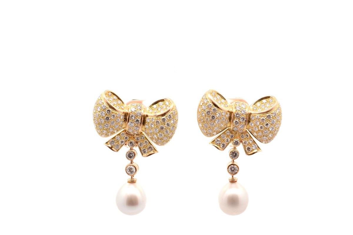 Boucles d’oreilles diamants et perles de culture-photo-2