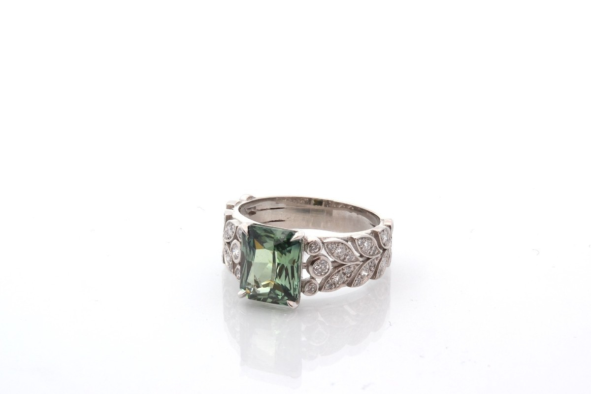 Bague vintage saphir vert de 3,09cts-photo-4