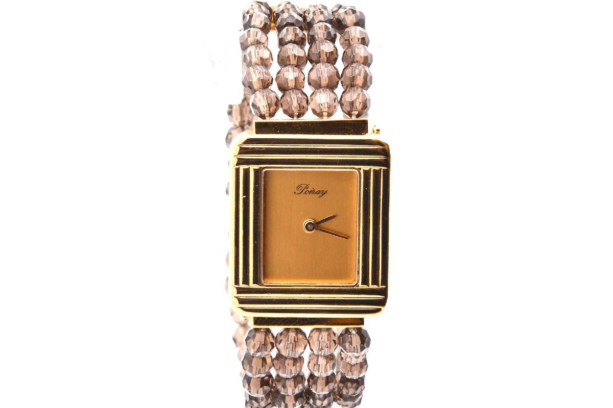 Poiray Watch In 18k Gold And Quartz Beads