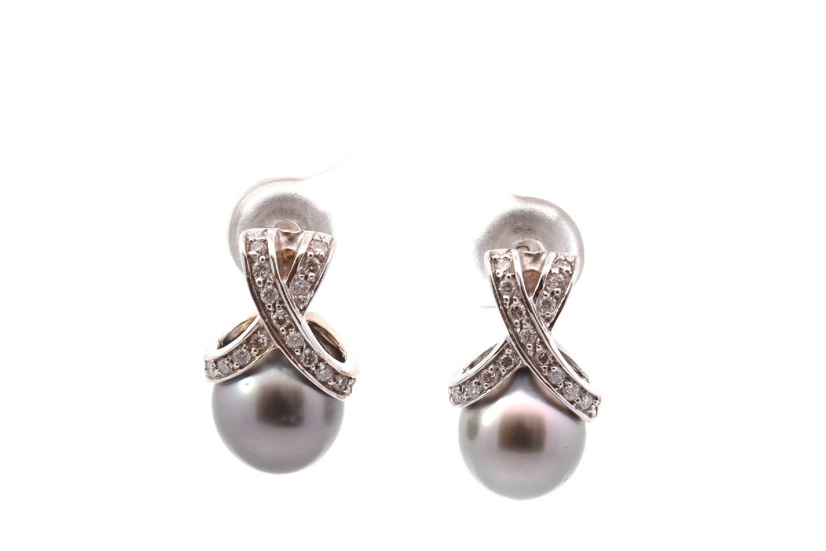 Tahitian Cultured Pearl And Diamond Earrings