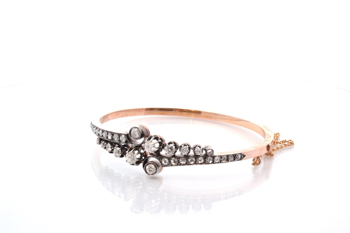 Bracelet ancien 19e diamants en or et argent-photo-4
