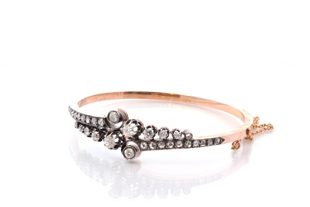 Bracelet ancien 19e diamants en or et argent