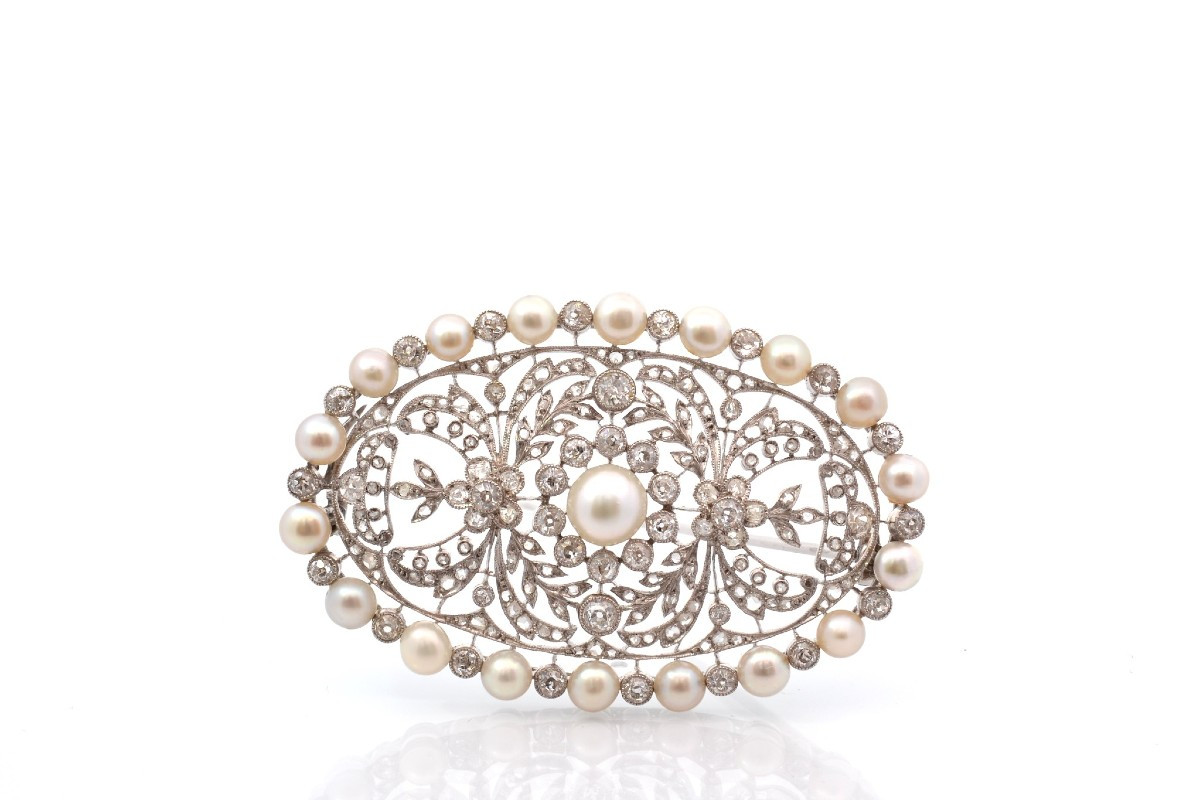 Art Deco Brooch With Fine Pearls And Diamonds-photo-2