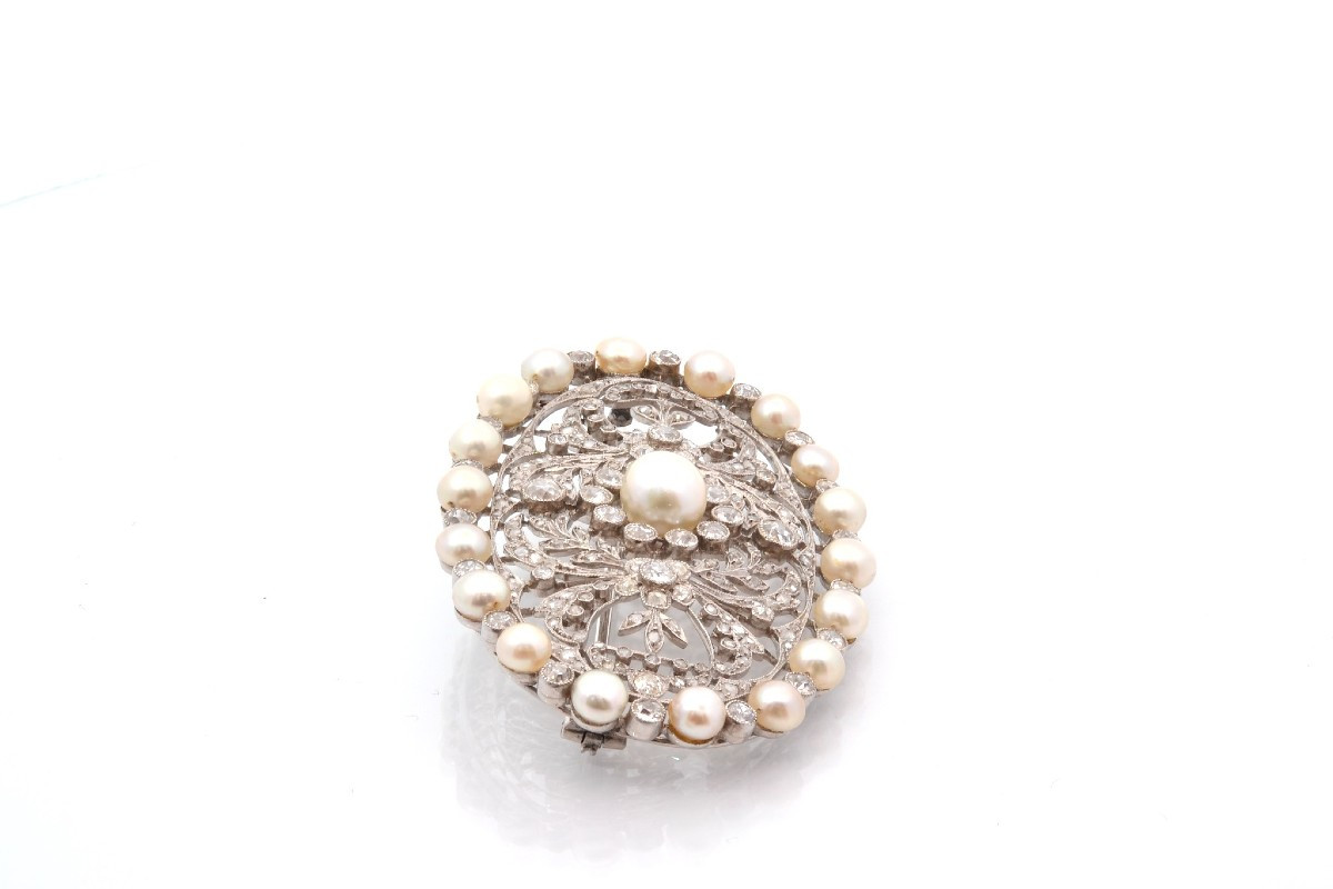 Art Deco Brooch With Fine Pearls And Diamonds-photo-3