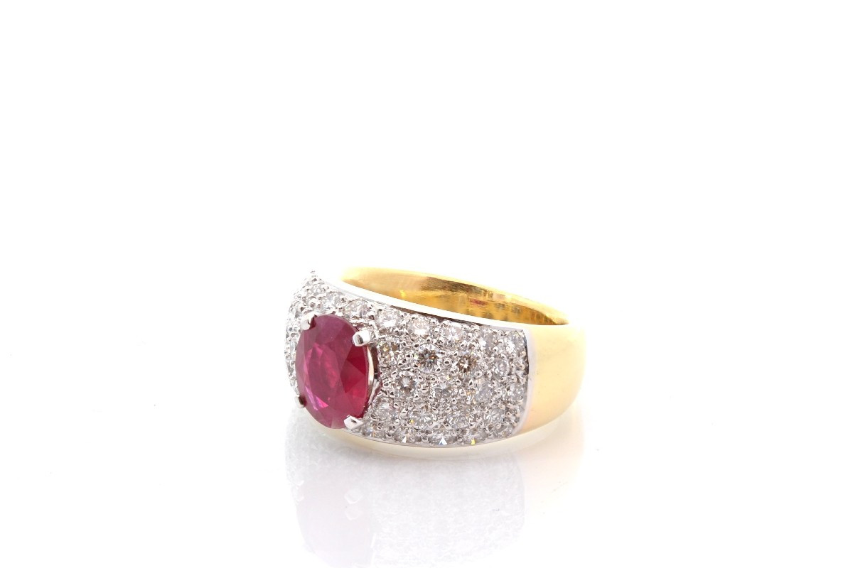 Bague rubis et diamants en or et platine-photo-4