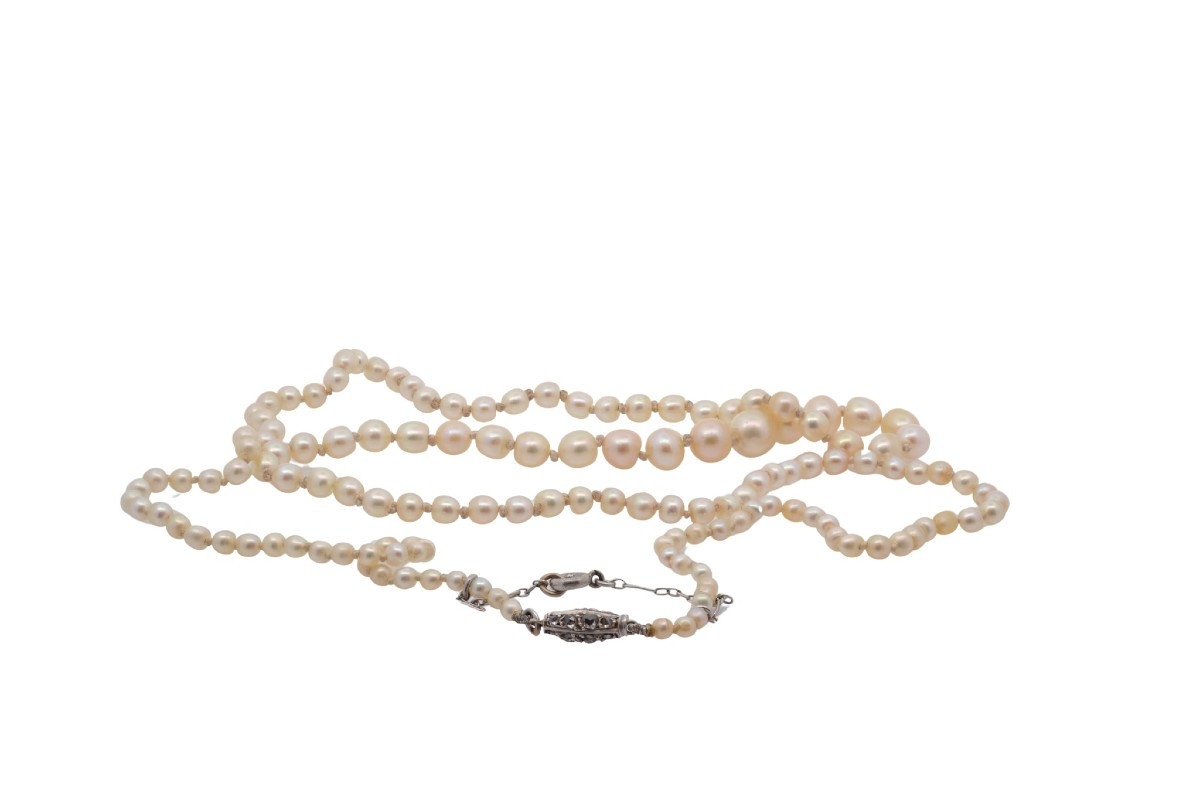 Fine Pearl Necklace With Diamond Clasp-photo-3