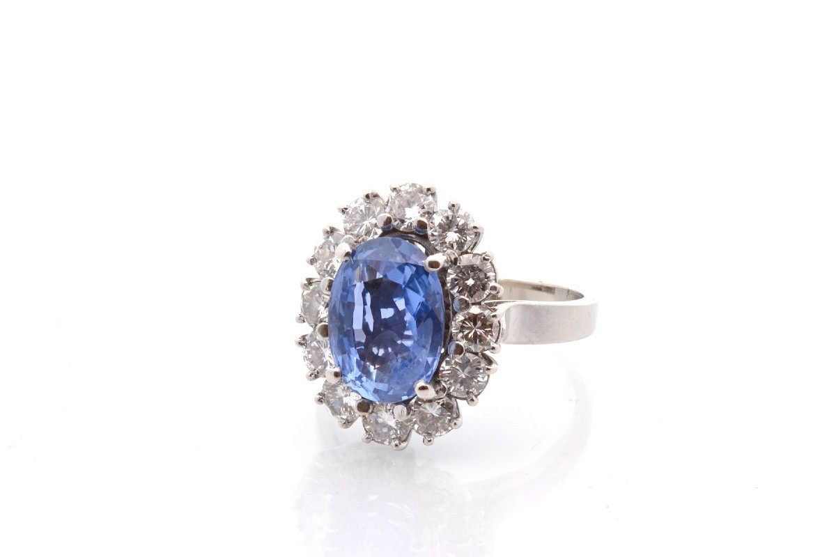 Bague vintage saphir de 5,99cts et diamants