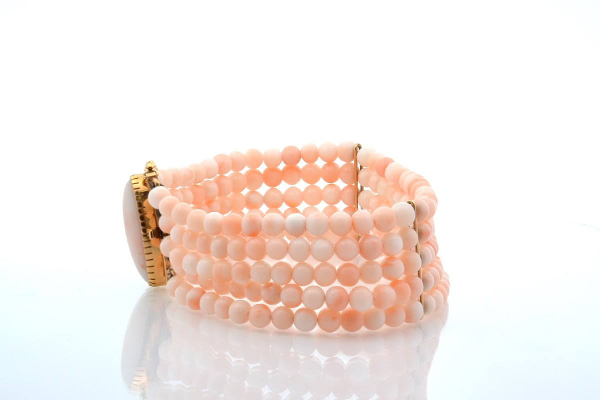 Bracelet vintage corail rose en or 18k-photo-3