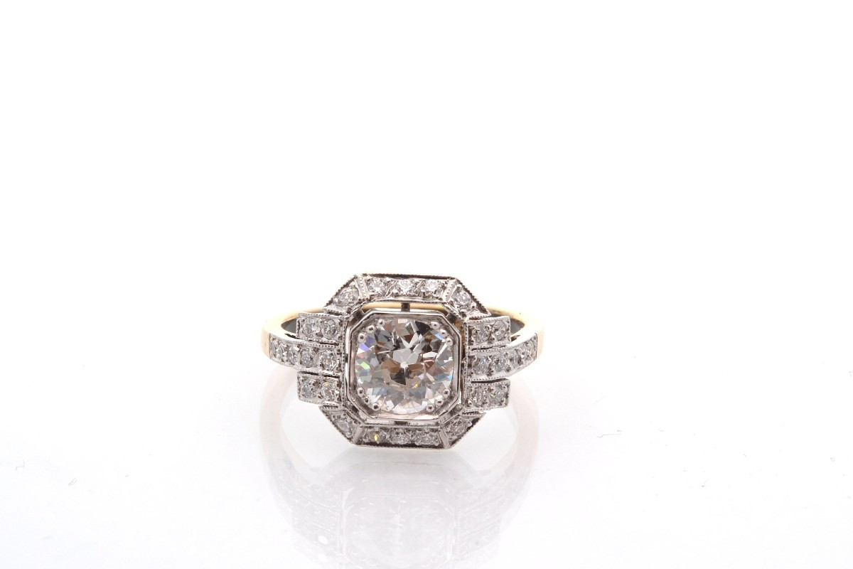 Bague diamant de 1,06cts H/SI2 en or et platine-photo-2