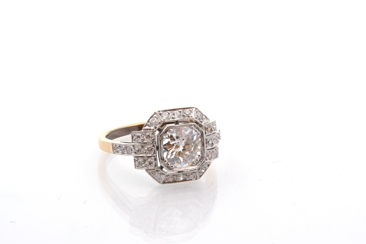 Bague diamant de 1,06cts H/SI2 en or et platine-photo-3