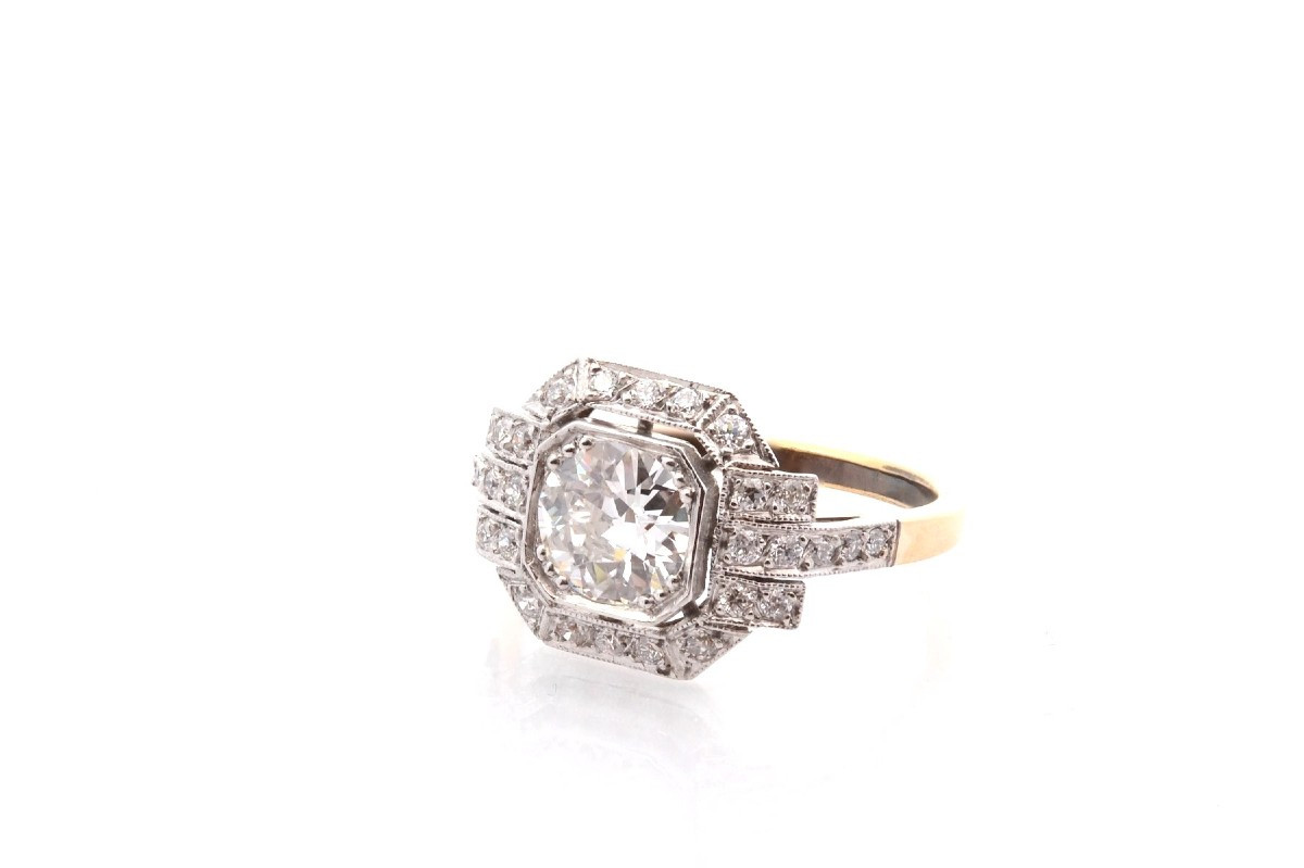 Bague diamant de 1,06cts H/SI2 en or et platine