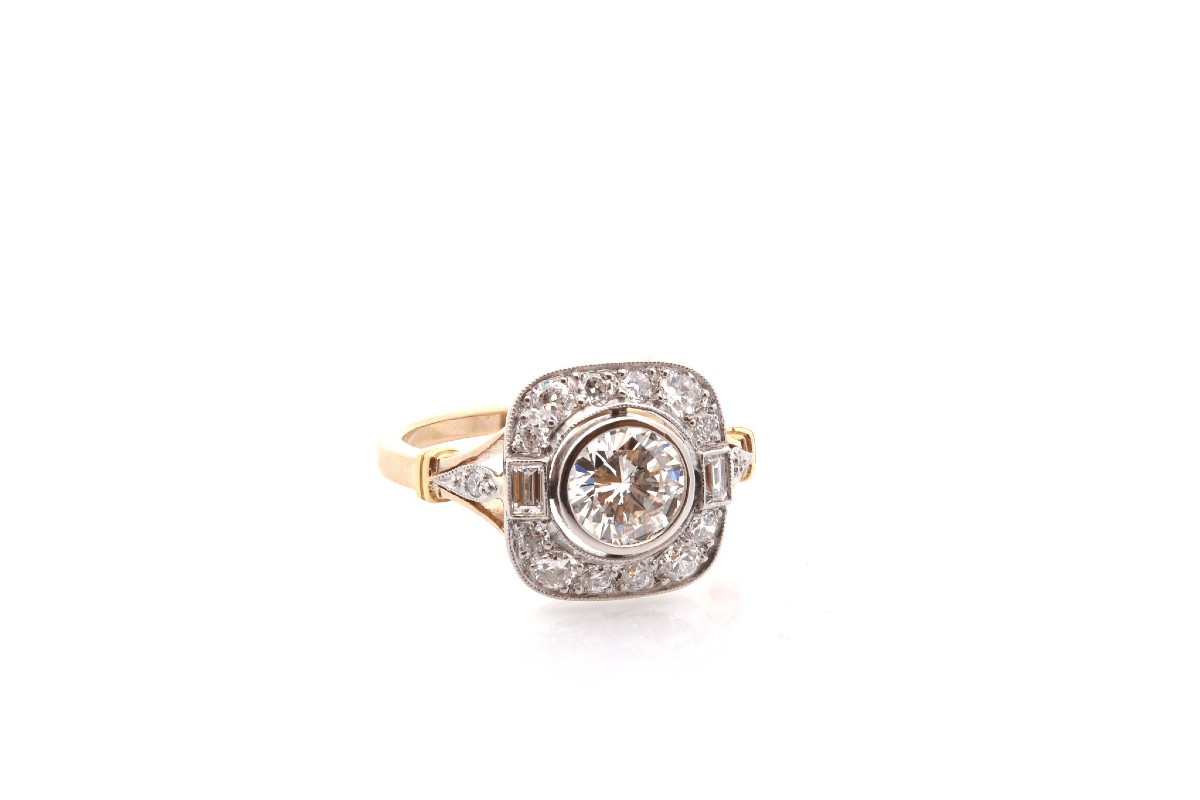 Bague art déco diamants en or et platine-photo-3