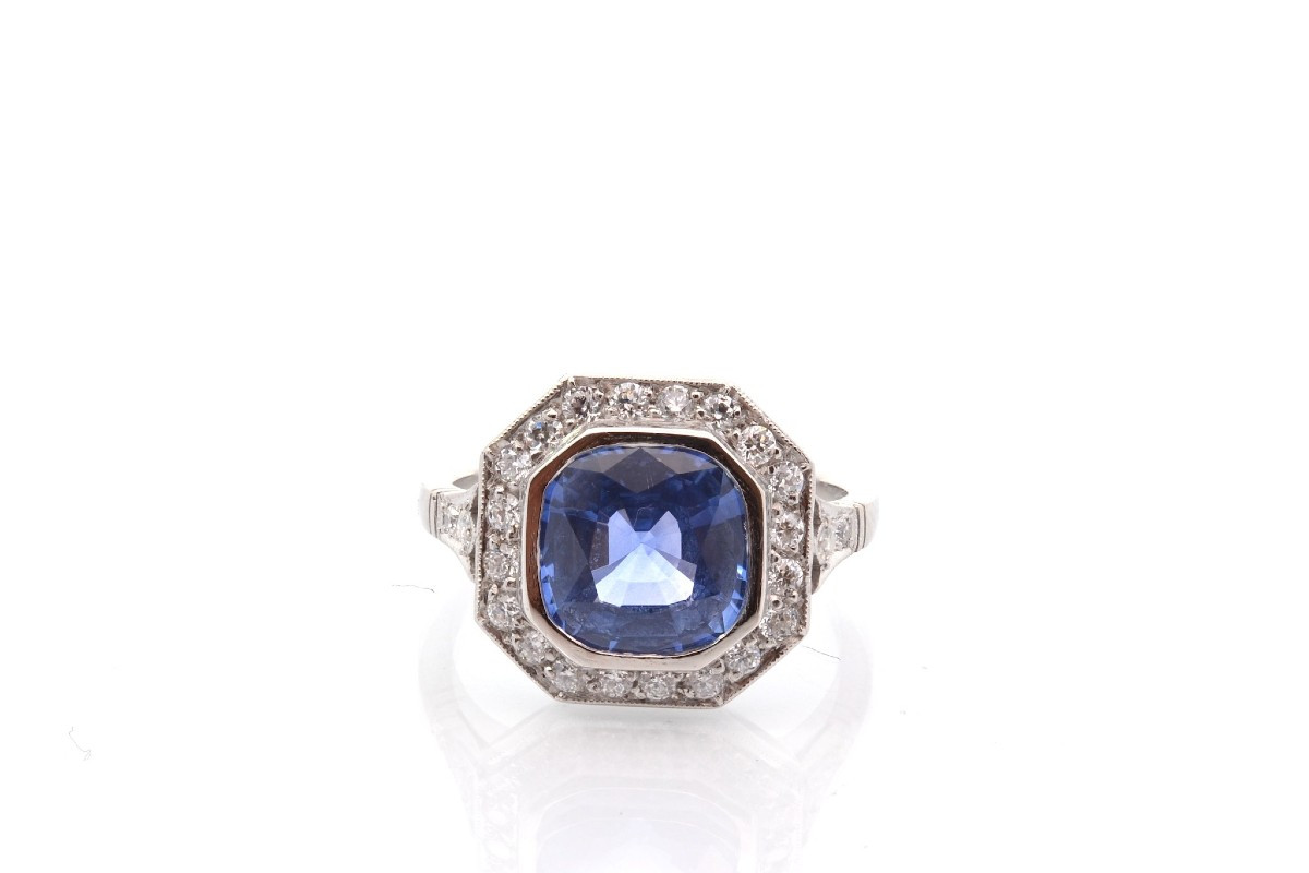 3.48ct Sapphire And Diamond Ring In Platinum-photo-2
