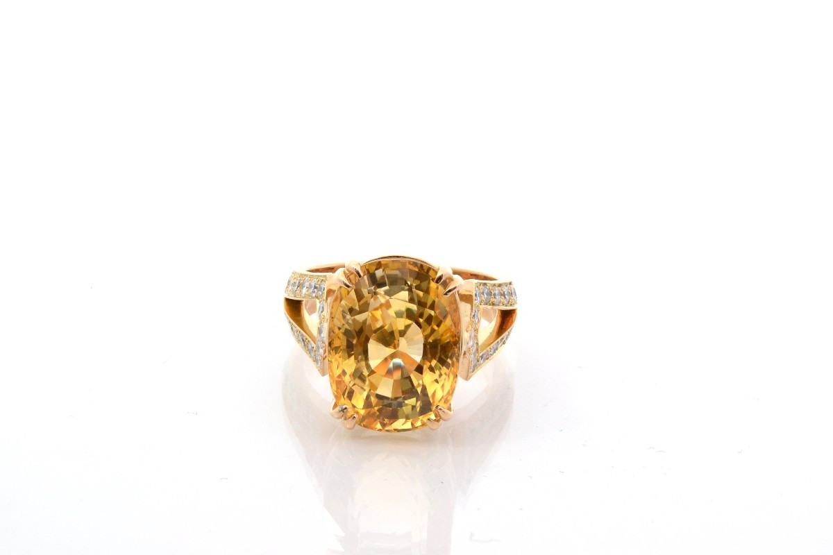 Bague saphir jaune de 14,03cts et diamants-photo-2