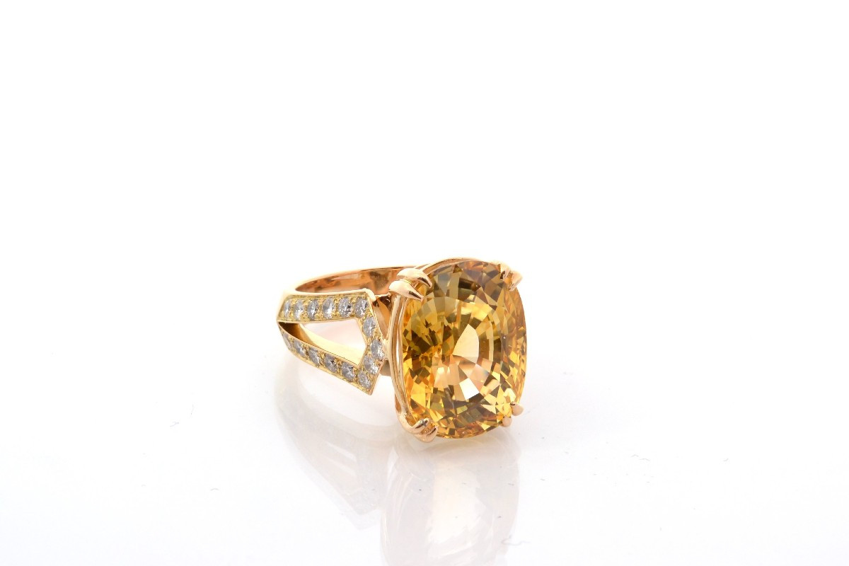 Bague saphir jaune de 14,03cts et diamants-photo-3