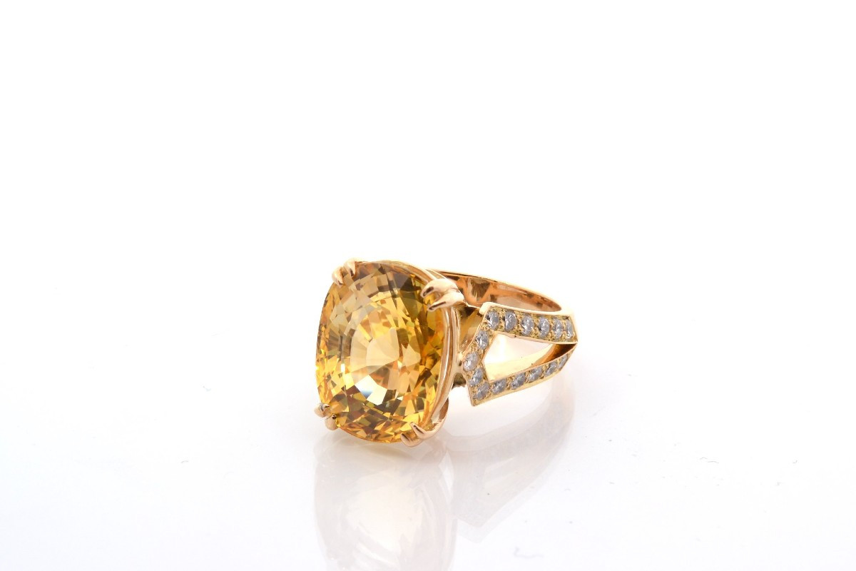 Bague saphir jaune de 14,03cts et diamants-photo-4